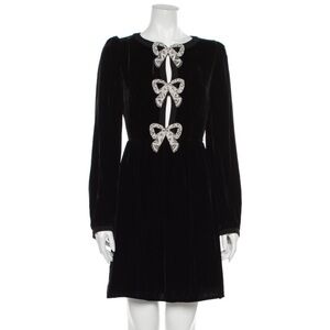 SALONI Black Velvet Dress with Silver Bows